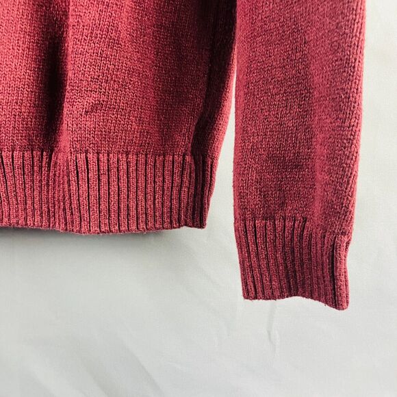 Chaps Sweater Mens L Red Knit Pullover Elbow Patch Quarter Button Mock Neck - Picture 7 of 10
